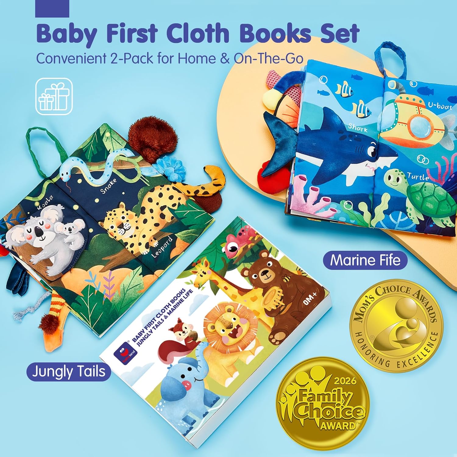 Alternative view of hahaland Baby Toys 0-6 Months - Crinkle Books for Babies 2-Pack, Soft Cloth Sensory Touch Feel Book 6-12 Months Infant Tummy Time Toys 0-3 Month Newborn Boys Valentines Gifts Easter Basket Stuffers