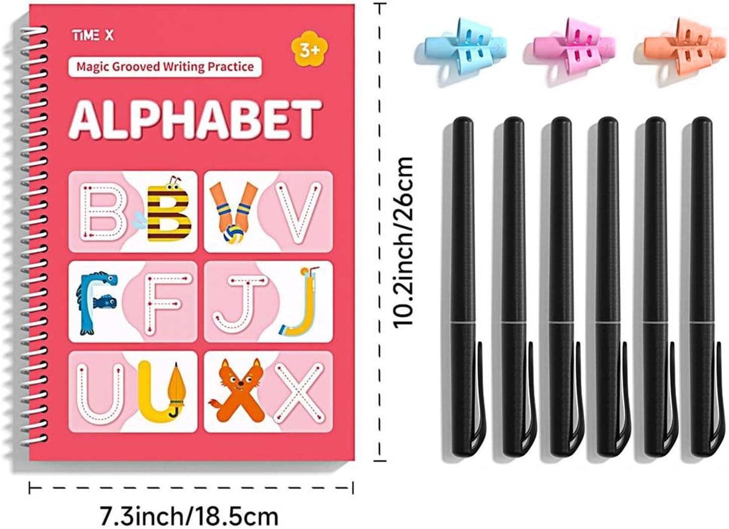 TIME X Magic Grooved Writing Practice Books, Reusable 3D Groove Handwriting Practice Workbooks for Kids Ages 3-8, Large Preschool Writing Books with Disappearing Ink for Kids 5-7 (Practice 6-Books)