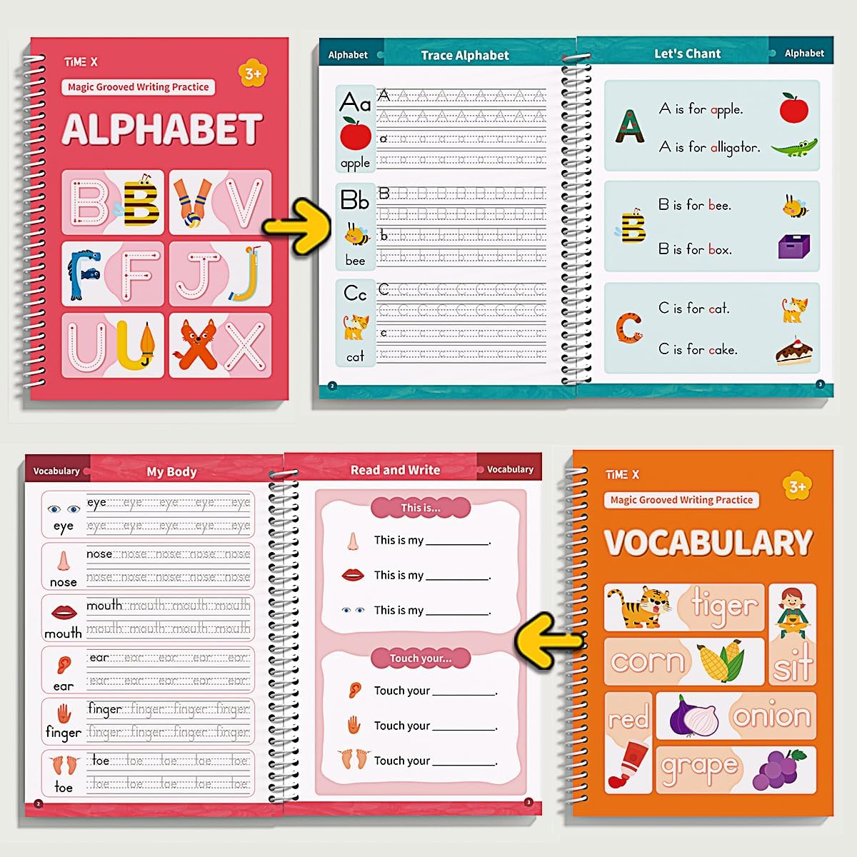 Alternative view of TIME X Magic Grooved Writing Practice Books, Reusable 3D Groove Handwriting Practice Workbooks for Kids Ages 3-8, Large Preschool Writing Books with Disappearing Ink for Kids 5-7 (Practice 6-Books)
