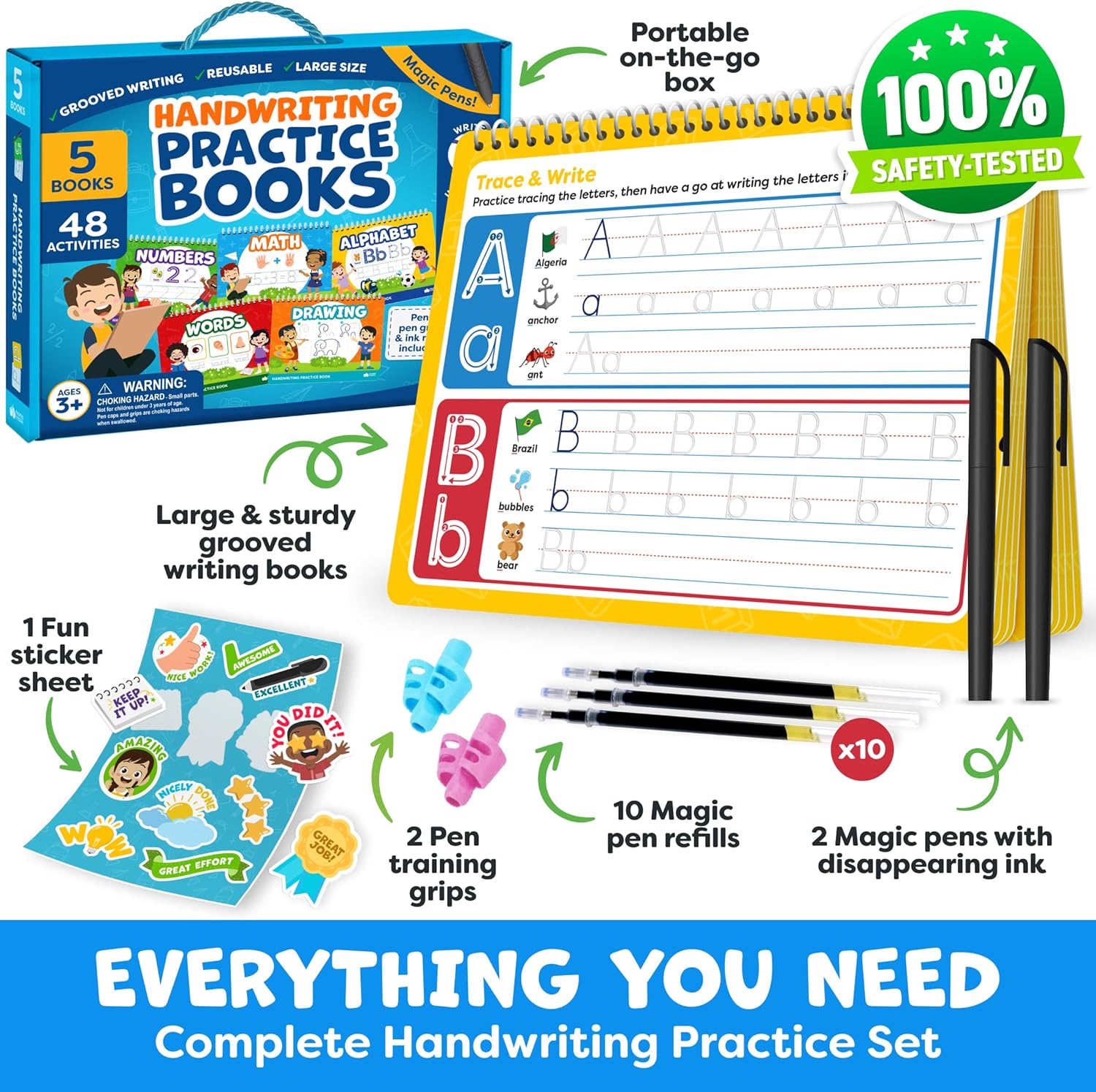 Magic Grooved Writing Practice for Kids Age 3-5 - Grooved Writing Books for Kids 3-5 - Handwriting Practice for Kids 5-7 - Preschool Tracing Books, Toys for 4 Year Old - Valentines Day Gifts