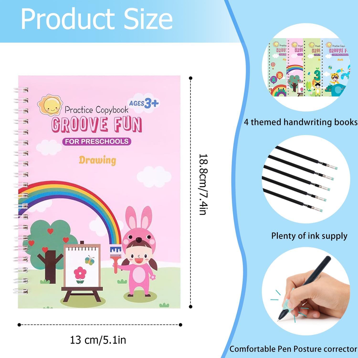 Alternative view of AALGO Handwriting Book Practice for Kids,Reusable Grooved Handwriting Books, Writing Practice for Kids Age 3-5