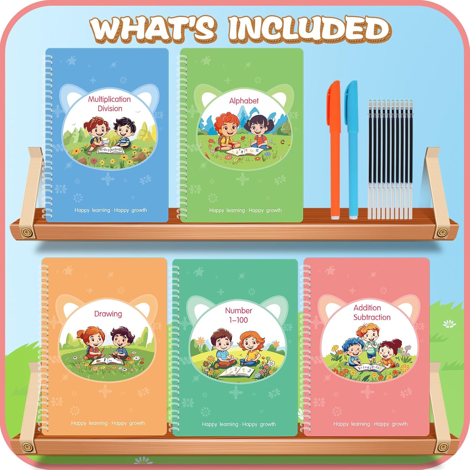 Alternative view of Magic Practice Copybook, Reusable Writing Practice Book, for Preschool Kids Age 3-8 u200BCalligraphy 9.44in×6.29in(5 Books with Pens)