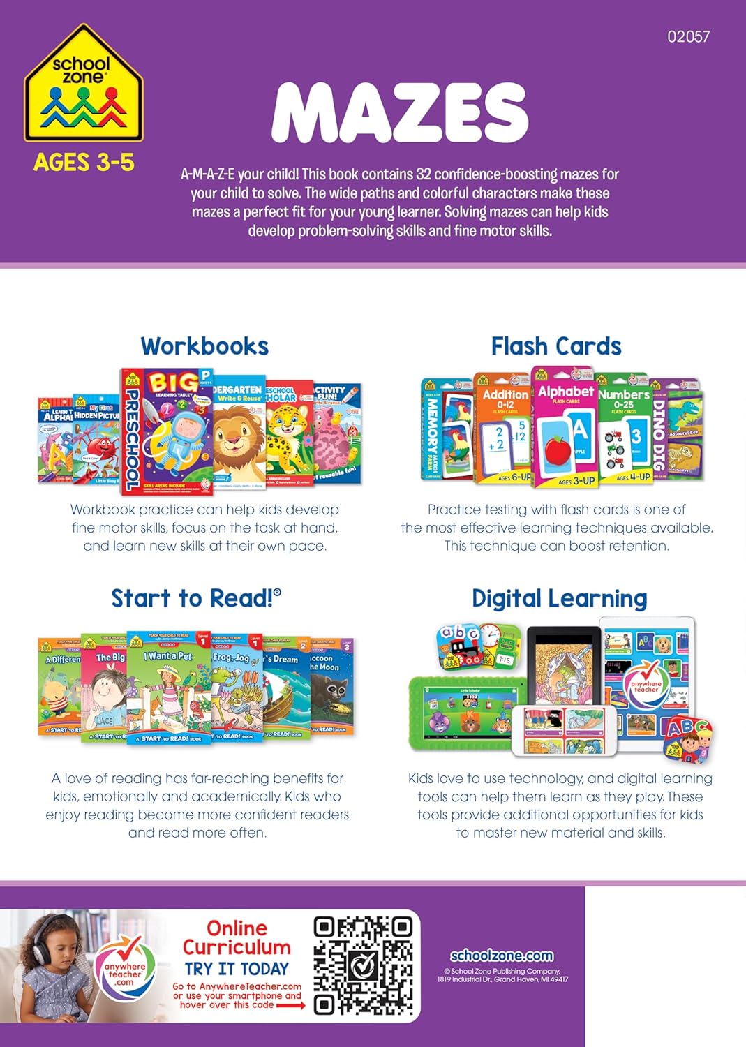 School Zone Mazes Workbook: 32 Pages, Preschool, Kindergarten, Maze Puzzles, Wide Paths, Colorful Pictures, Problem-Solving, Ages 3 to 5 (Get Ready! Book Series)