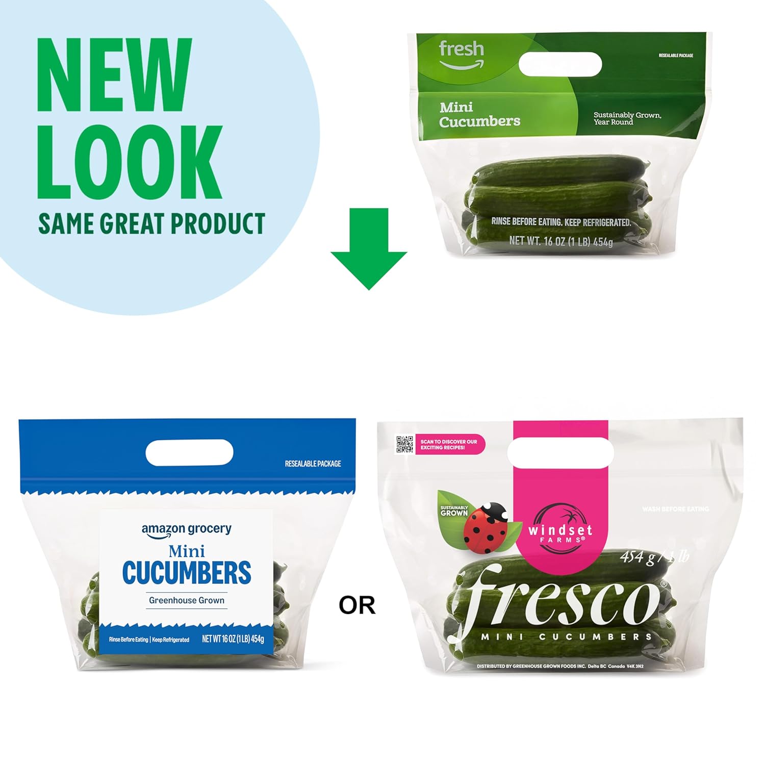 Amazon Grocery, Mini Cucumbers, 16 Oz (Previously Fresh Brand, Packaging May Vary)