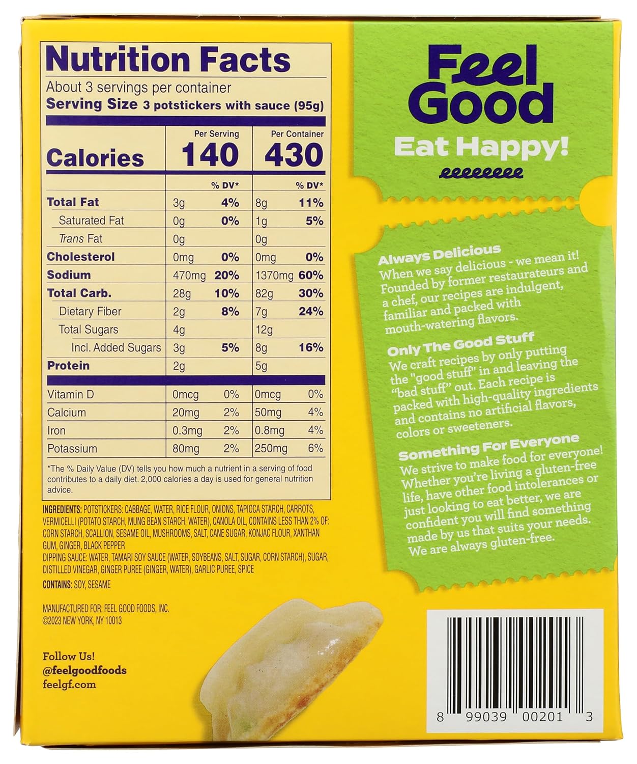 Feel Good Foods Vegetable Potstickers 10oz Frozen Dumplings with Tamari Dipping Sauce, Gluten Free