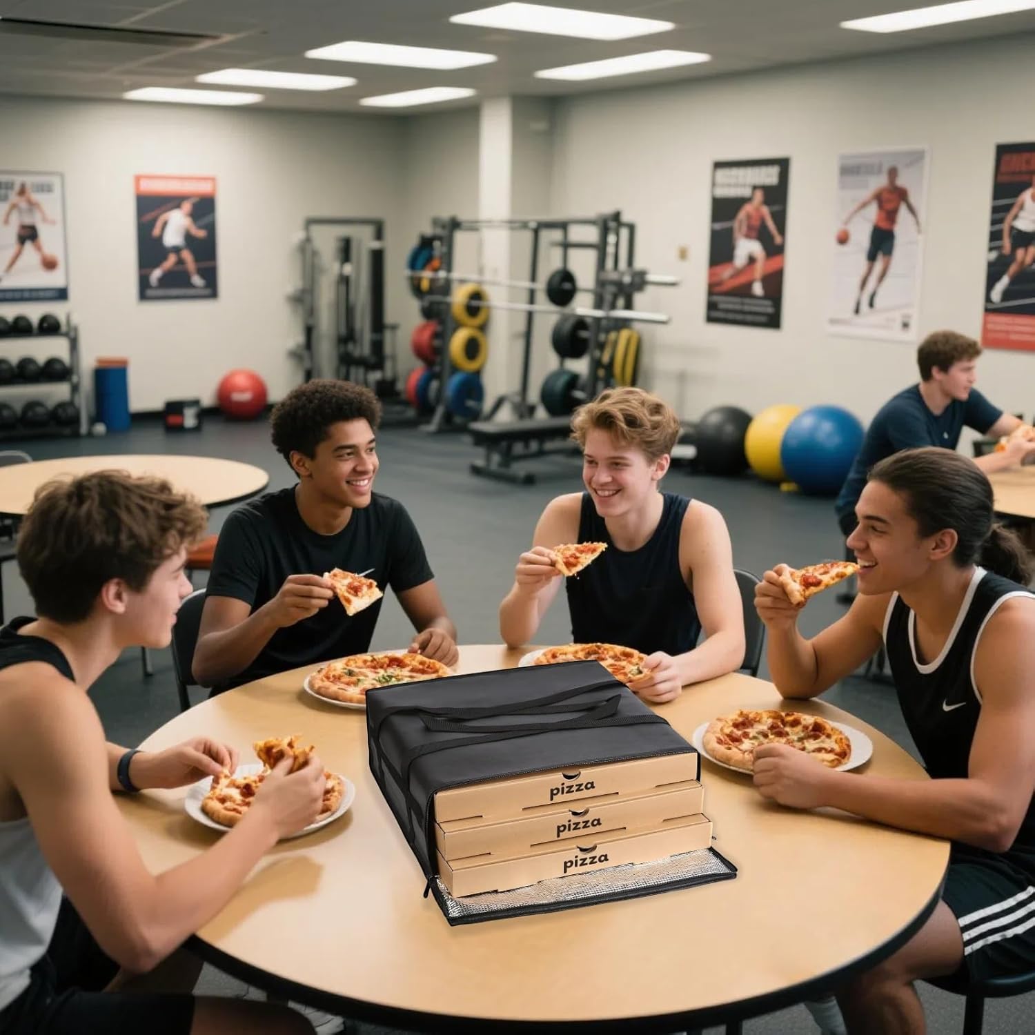 19.6" x 19.6" x 5.9" Insulated Pizza Delivery Bag with Zipper Closure, Thermal Food Carrier for Hot & Cold Meals, Reusable Delivery Bag for Catering, Transport & Home Use, Black (1 Pack)