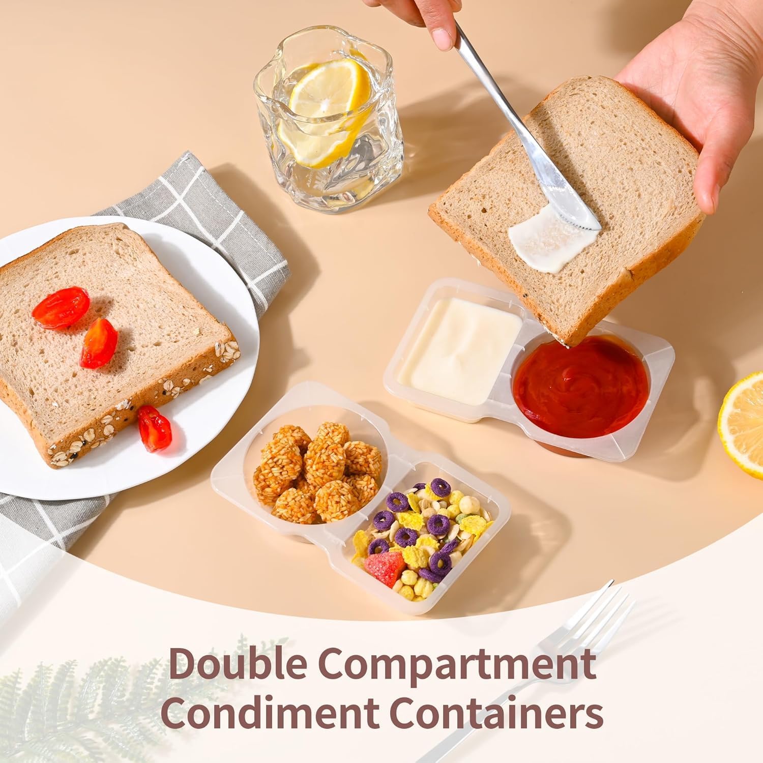 Double Compartment Condiment Containers Food Storage Meal Prepsauce Containers With Lid Reusable Freezer Safe Microwavable for Food Take-Out And Delivery(10pc)