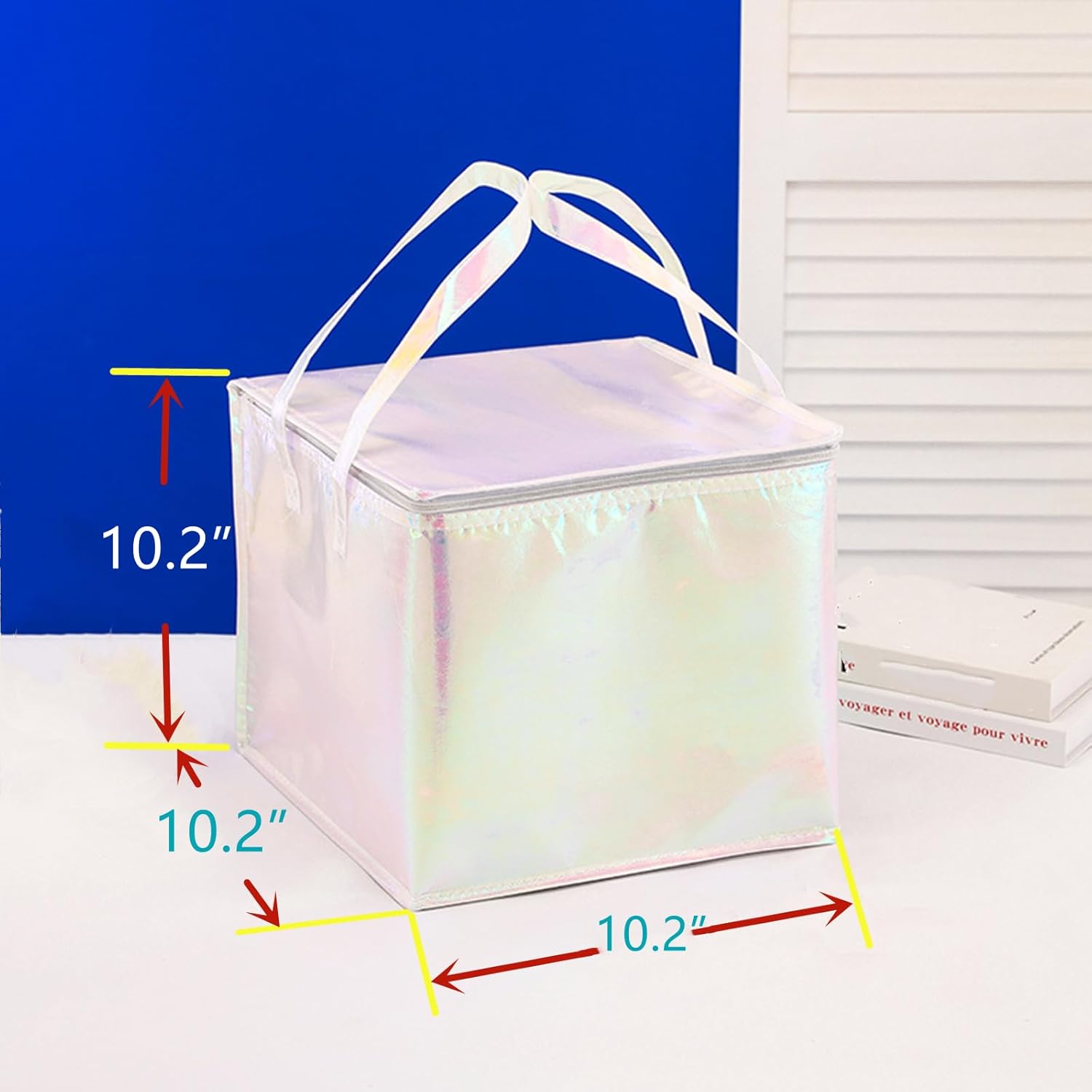 10.6×10.6×10.6" Reusable Insulated Zipper Aluminum Foil Tote Bag Suit for Picnic Cake FruitDrink Refrigeration Also for Delivery of Takeaway Thermal Pizza Insulated Delivery (Laser Multicolor)