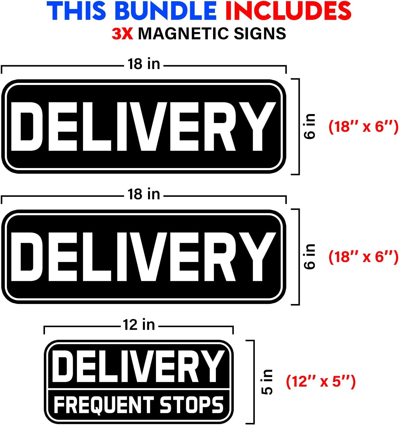 3 Pack Reflective Delivery Driver Magnetic Signs u2013 Weatherproof, Heavy-Duty Vehicle Magnets for Couriers, Package & Food Delivery u2013 2 Large (18"x6") + 1 Small (12"x5")