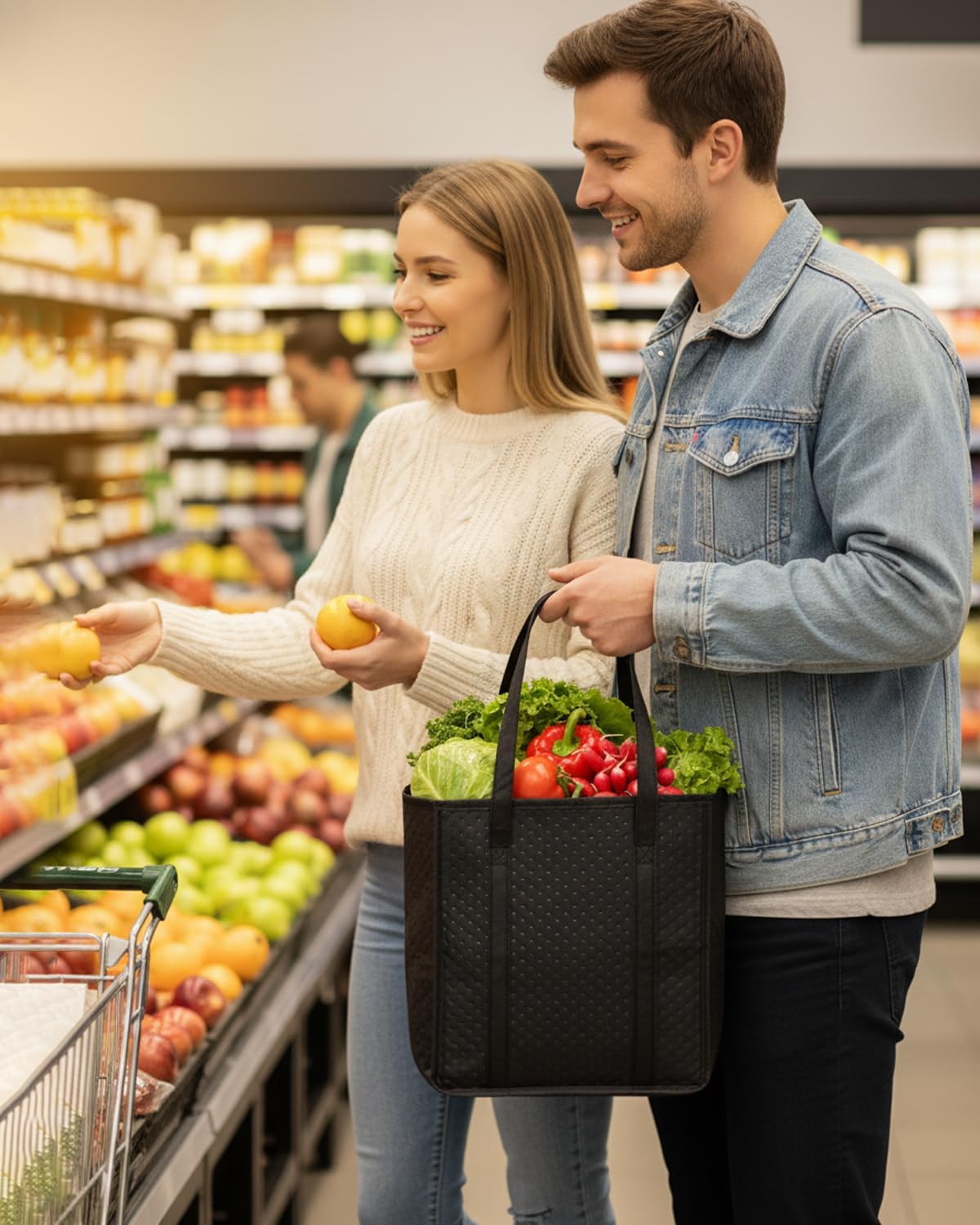4-Pack Large Reusable Shopping Bags, Insulated Reusable Grocery Bags with Zippered Top - Thermal Bags for Cold and Hot Food, Cooler Grocery Bags Insulated for Groceries, Frozen Food & Food Delivery