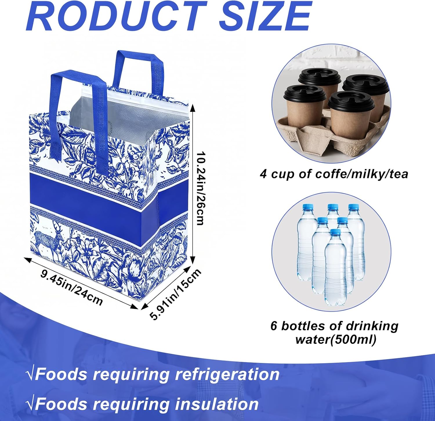 STOWM 60 Pcs Insulated Bags for Food Delivery Bulk Thermal Insulation Bags for Cold and Hot Food for Travel Pizza Coffee Milk Catering Restaurant Picnic(Blue)