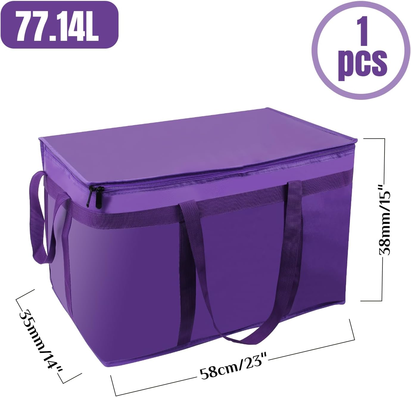 szkoo 1 Pack Purple Insulated Food Delivery Bag, Large Capacity Reusable Warming Cooler Bag for Hot & Cold Food, Pizza Delivery Bags