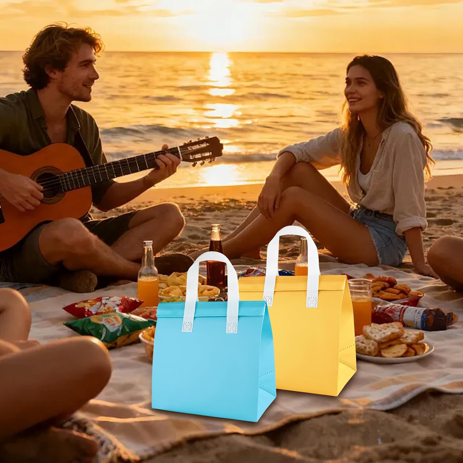 25PCS Insulated Take Away Bags 9.2 x 9 x 5.9 in, Disposable insulated lunch bag Thermal Lunch Cooler Bags for Hot Cold Food, Coffee, Milk Tea, Food Delivery, Catering Restaurant Grocery (5 Colors)