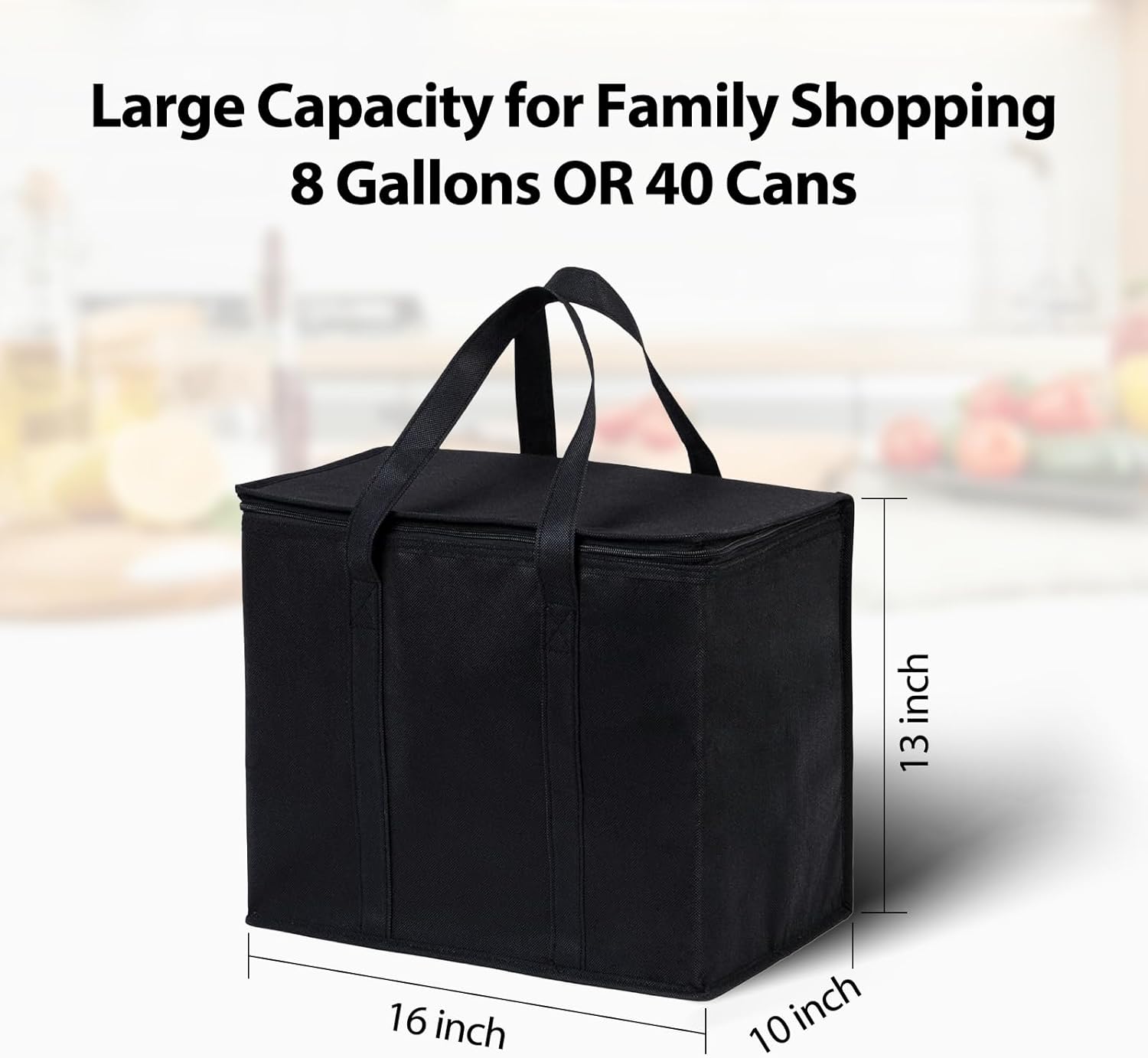 1 Pack Heavy Duty Large Insulated Cooler Bag 16"x13"x10", Insulated for Food Delivery, Stands Upright Reusable Shopping Groceries Bags with Zipper, Foldable (Royal Blue)