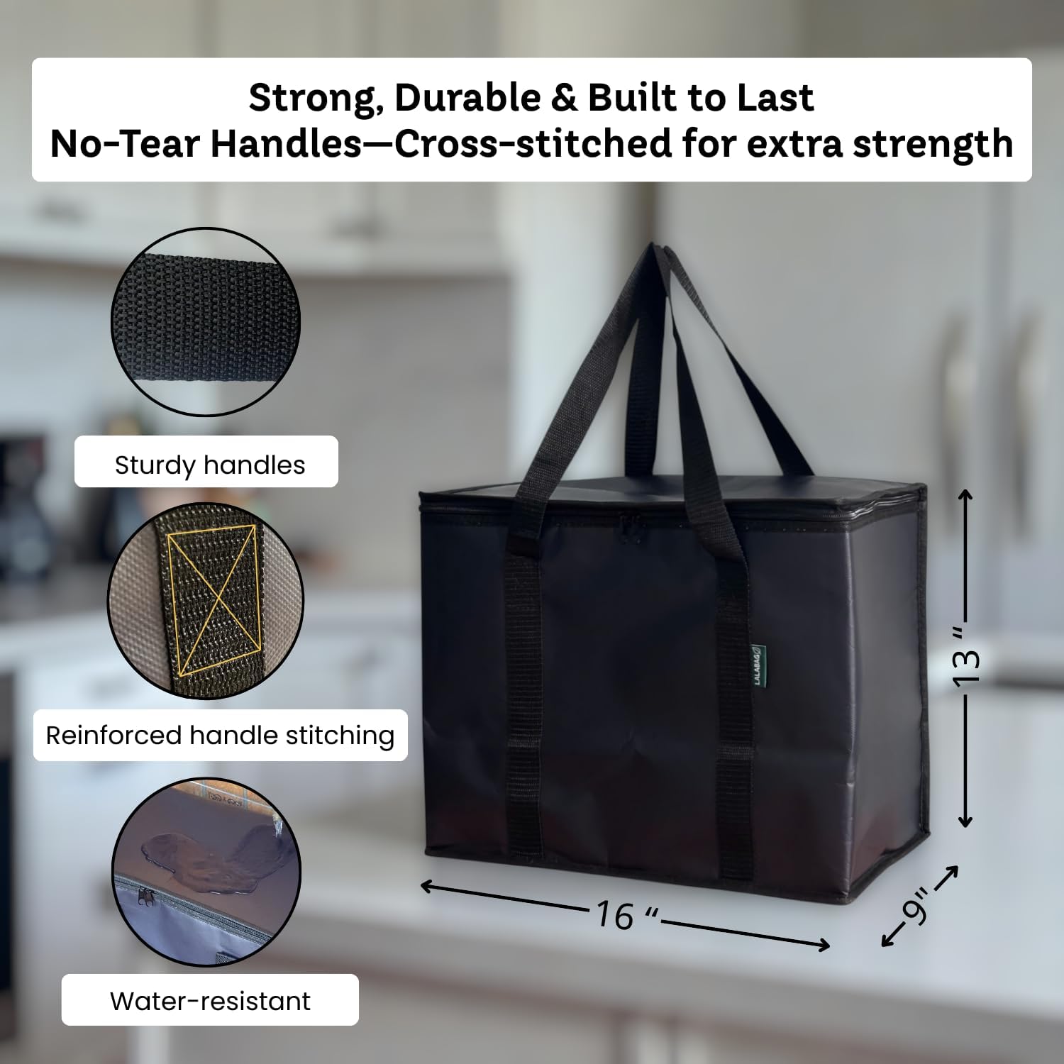 2-Pack Insulated Reusable Grocery Bags u2013 Large Cooler Tote for Cold & Hot Food, Stays Upright, Durable, Foldable for Travel and Delivery