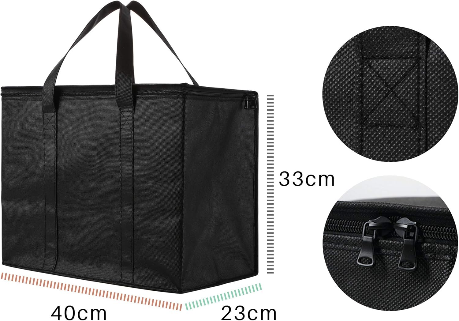 NZ home Insulated Bags for Food Delivery (XL Plus) Grocery Shopping Cooler Bag, Pizza Delivery, Hot & Cold Catering Tote, Reusable, Foldable & Heavy Duty (2 Pack, Black)