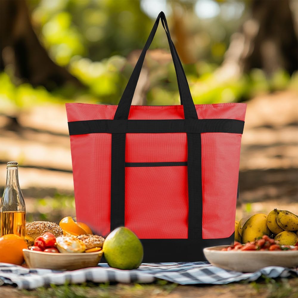 mosago 2PK Reusable Grocery Tote Bags, Insulated Cooler Shopping Bag for Women, Pizza/Food Delivery Bags to Keep Food Hot/Cold for Commercial Food Transport, Cooler Bag for Travel/Picnic, Collapsible