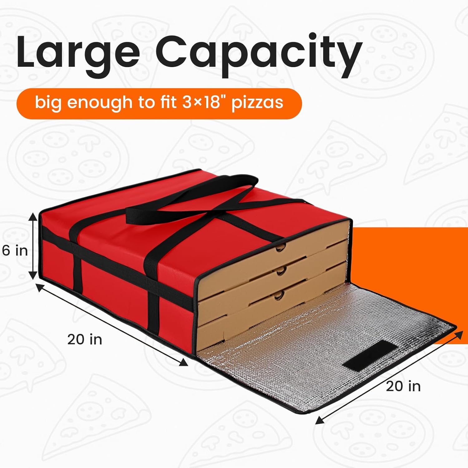 Bodaon Pizza Bags for Delivery, Insulated Pizza Delivery Bag for Delivery Drivers, 20" x 20" x 6" Pizza Warmer Bags for Carry Hot, Thermal Carrier for Catering, Food Delivery Accessories, Red