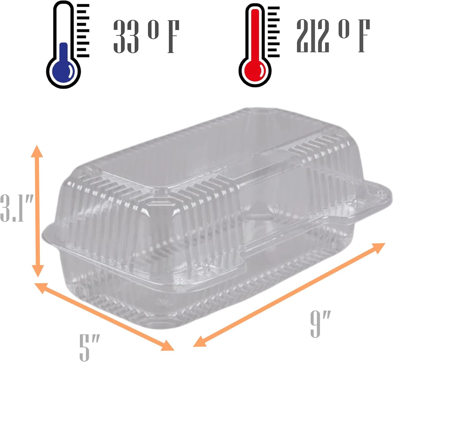 Mr Miracle Clamshell Containers - Clear Disposable Plastic To-Go, Leak-Resistant and Durable for Delivery like Uber Eats, Ideal for Cakes, Salads, Small Sandwich, Personalizable (9" x 5" - 25 Count)