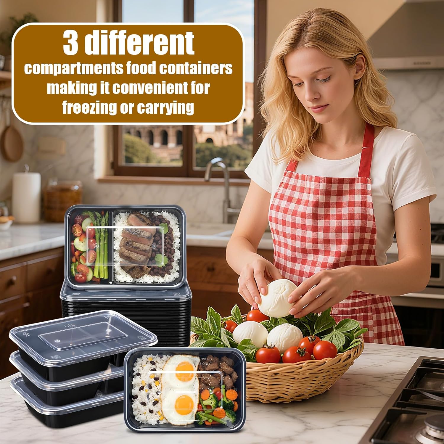 60 Pack (120-pcs) 32 oz Meal Prep Containers Reusable Meal Prep Kit Snack Containers with Dividers and Lids 1-compartment, 2-compartment, Microwave, Dishwasher Safe