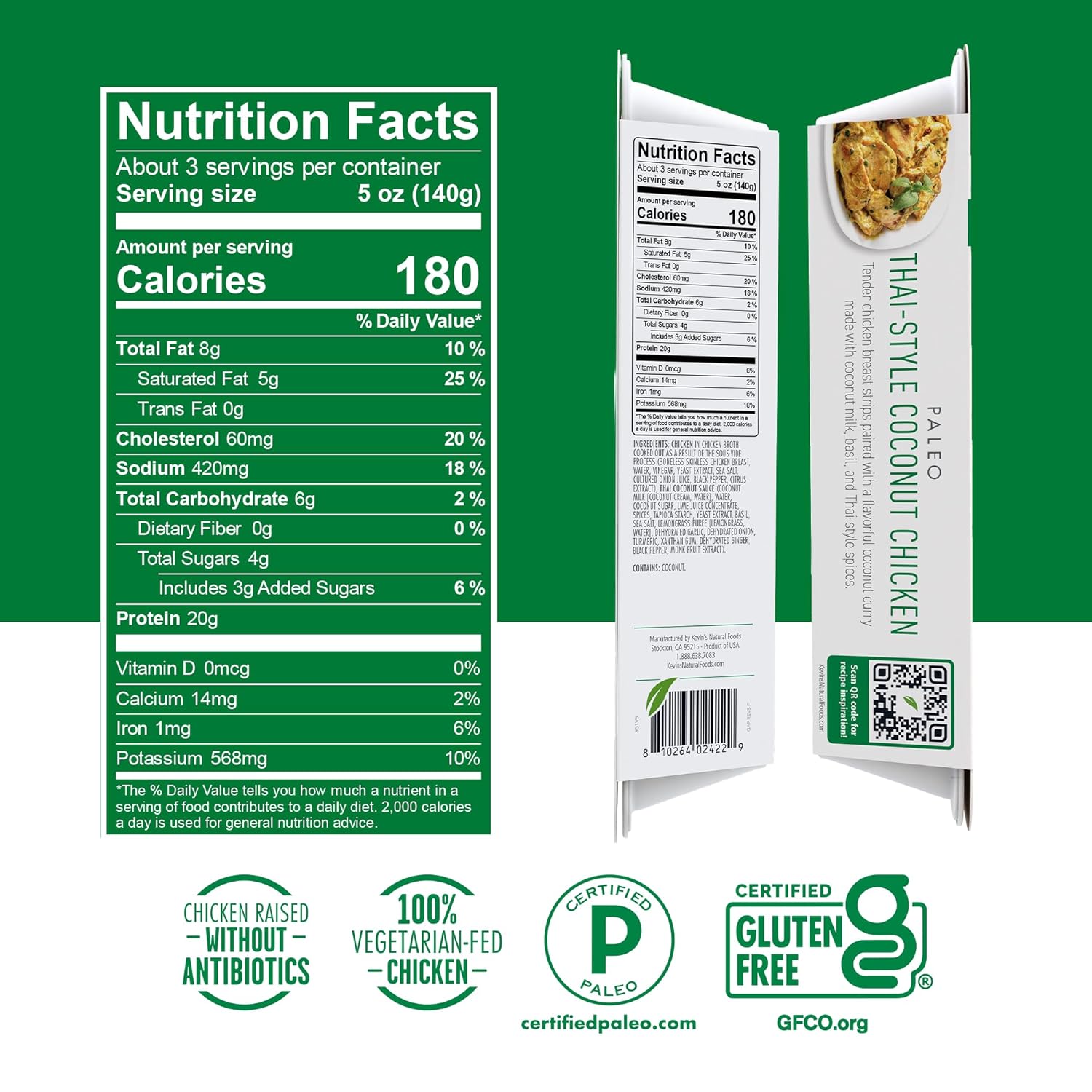 Kevin’s Natural Foods, Thai-Style Coconut Chicken Entree, 16 Ounces