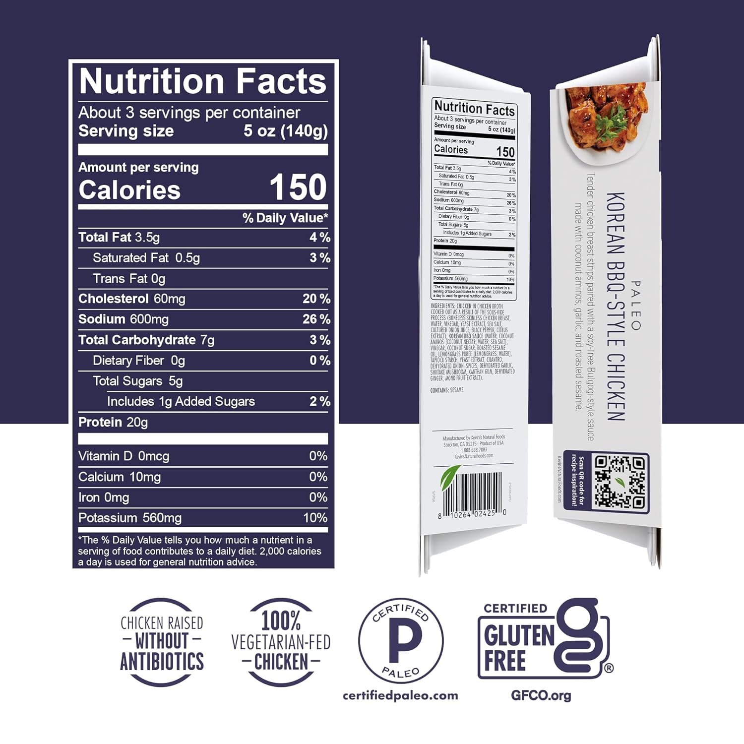 Kevin’s Natural Foods, Korean BBQ-Style Chicken Entree, 16 Ounces