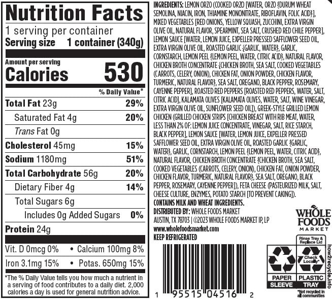 Whole Foods Market, Meal Chicken Grilled Greek Style Lemon, 12 Ounce