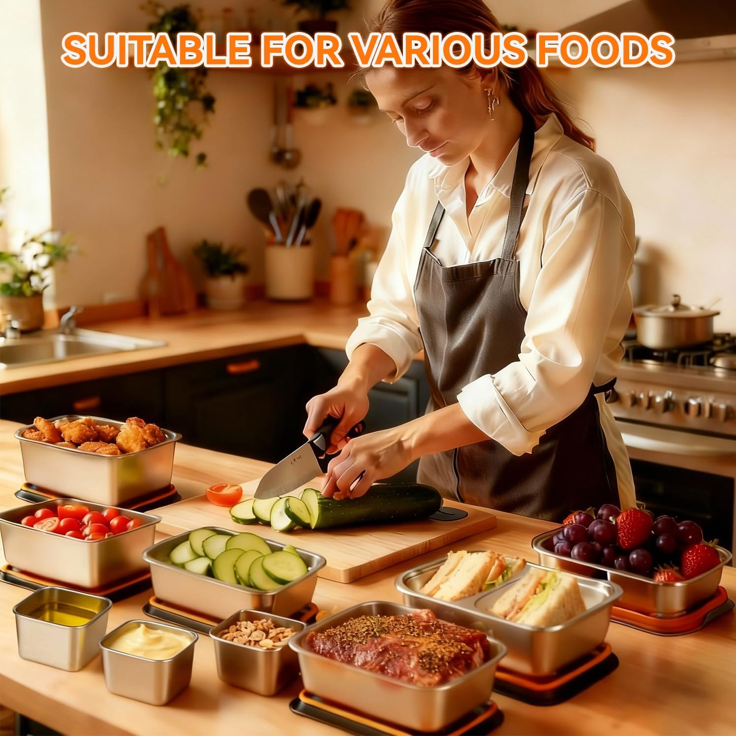 YUANYE 9 Pack 50/34/27/6oz Stainless Steel Food Storage Containers Sets, Leak-Proof Airtight Lunch Box with Lids, Small Snack Containers Oven/Dishwsher/Freezer Safe for Meal Prep, School, Work, Picnic