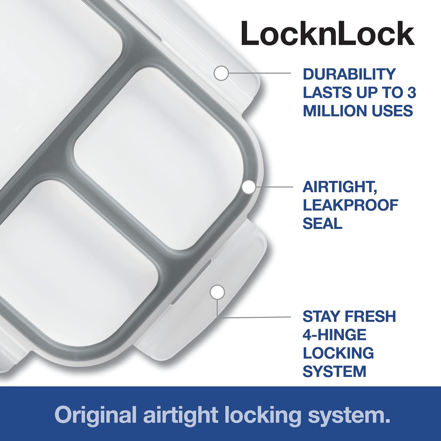 LocknLock LOCK & LOCK On the Go Meals Three Compartment Divided Lunch Box Container with Sauce Cup for School or Work, 50.7-Ounce, Gray