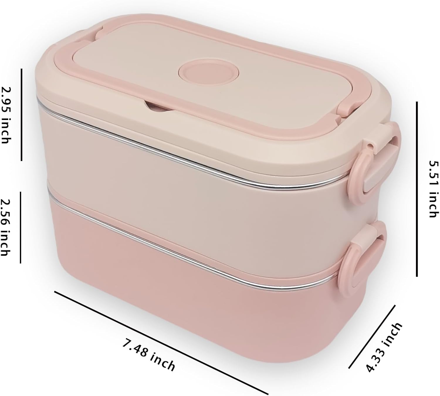 CutieKeeLoo 2-Tier Stainless Steel Bento Box for Adults - Leakproof Microwave Safe Lunch Box for Work, Meal Prep and On the Go with Utensils & Insulated Lunch Bag (Pink)