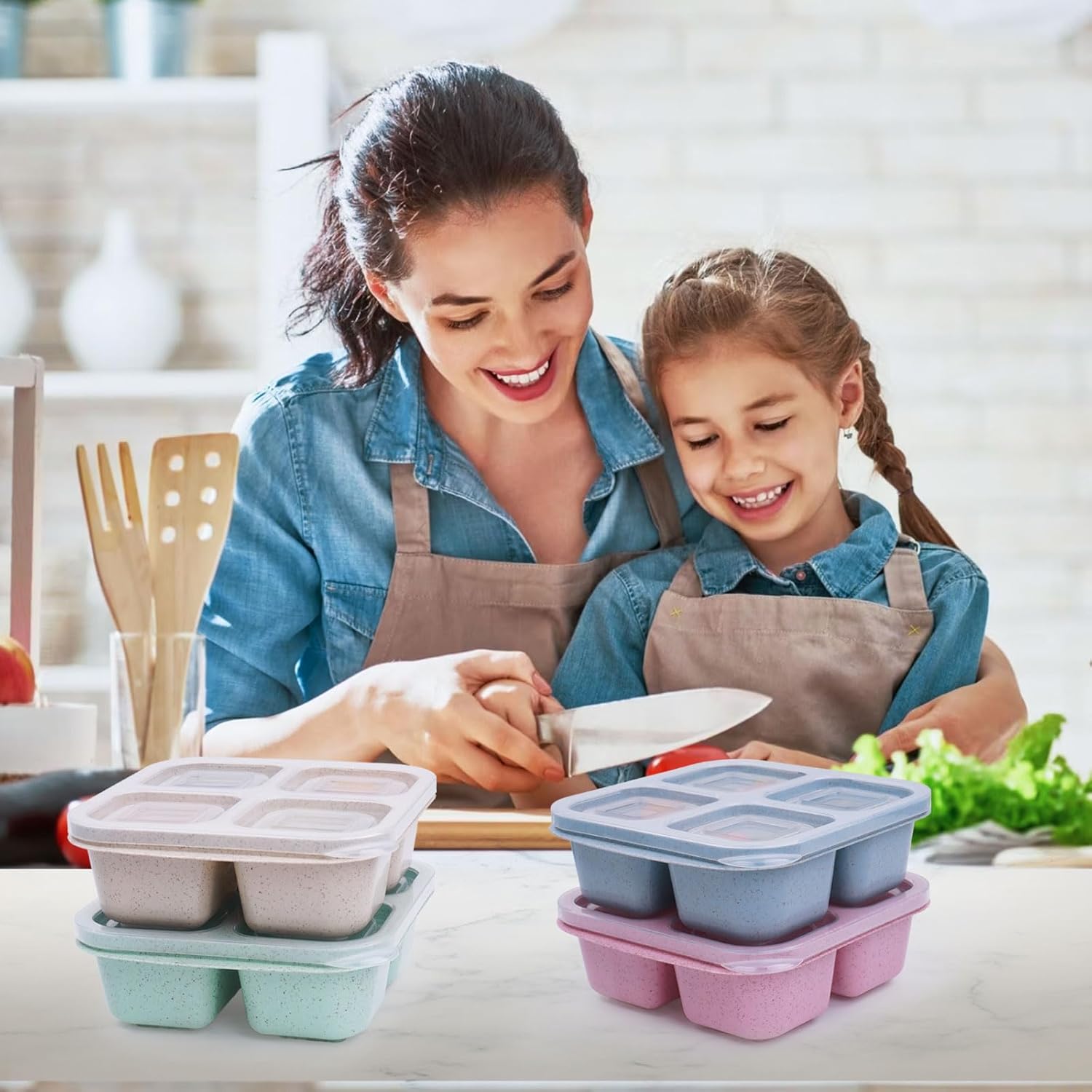 LCHLZZ 4 Compartments Snack Containers, 20 Pack Reusable Meal Prep Containers, BPA Free Lunch Box Container, Divided Food Storage Containers for Travel, Picnic, Microwave and Dishwasher Safe