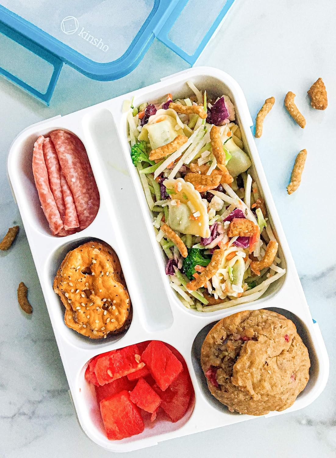 Bento Lunch Box and Snack Container Value Set| Meal Planning Portion Containers For Kids or Adults, School or Work | BPA Free | Microwave Safe | Utensils | 4 pack, Large and Mini, Blue + Navy