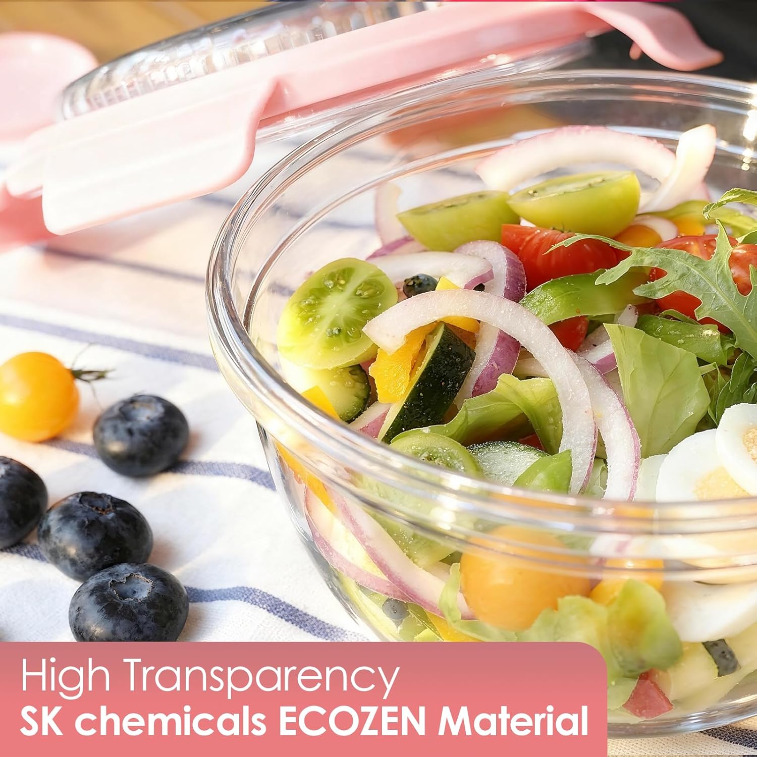 WHALEHOUSE 2-Pack 33 OZ Clear Eco-friendly SK chemicals ECOZEN Salad Container Sets, Portable Plastic Salad Bowls with Lid, Leak-Proof Dressing Container, Bento Lunch Box for Meal Prep & Food Storage