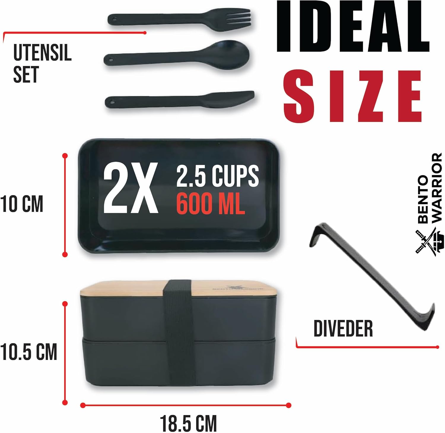 Bento Box Adult Lunch Box Set with Compartments – Stackable Dual-Layer Lunch Containers for Men & Women, Lightweight & Durable, Black Base & Wood Grain Lid, for Work, School, Travel, Meal & Prep