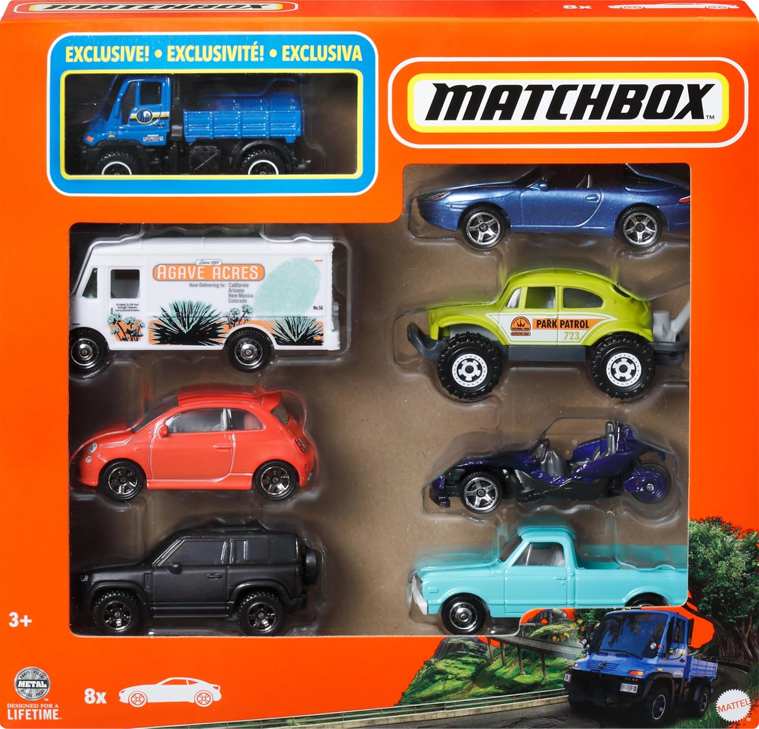 Matchbox 1:64 Scale Die-Cast Toy Cars or Trucks, Set of 8, Themed Multipack of 8 Vehicles Including 1 Exclusive (Styles May Vary)