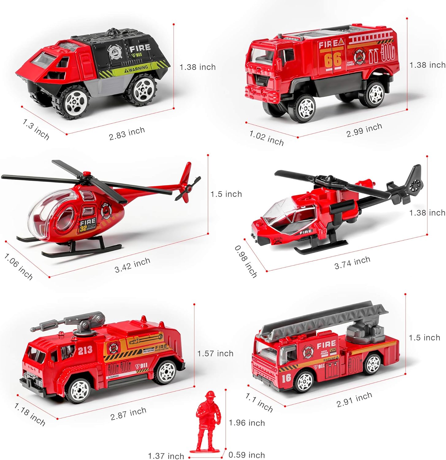 Alternative view of 14 Pack Die-cast Fire Truck Vehicles Sets,6 Pack Alloy Metal Fire Engine Models Car Toys and 8 Pack Firefighter, Mini Rescue Emergency Playset for Kids Boys Girls Birthday Christmas Party Favors