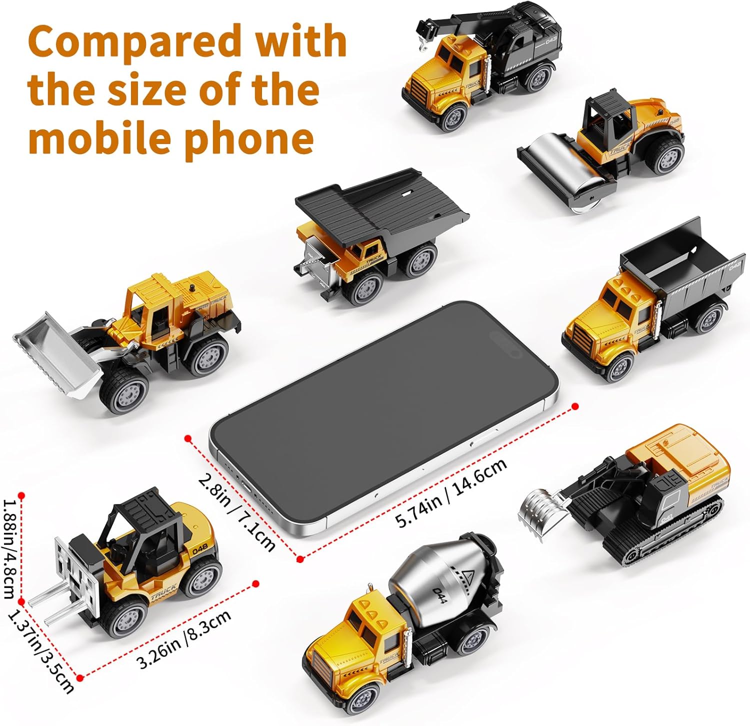 Alternative view of HONGTUO Alloy Mini Construction Vehicles, 8Pcs Die-cast Construction Toys Set, Excavators Mixer Truck Bulldozers Forklift Dump Truck, Pull Back Car Toys for Toddlers Kids Boys & Girls