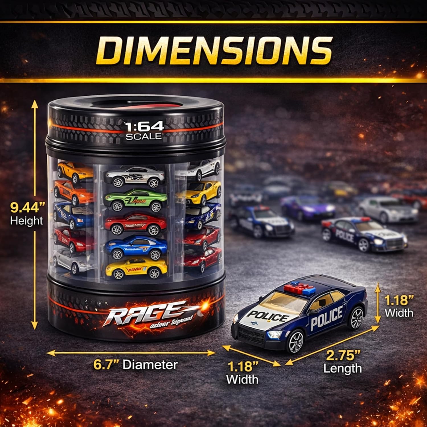 Alternative view of 25 Piece Diecast Cars Pack Toy Playset in Storage Carrying Tub - 1:64 Scale Metal Alloy Die-cast Vehicles Collection for Kids