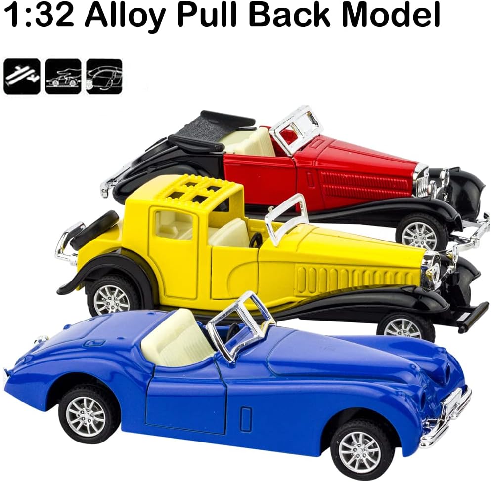 Alternative view of 6 Pack - Diecast Cars Antique Classic American Vehicles with Pullback Action and Openable Doors, Collectible Vintage Retro Model Cars Toy for Display and Gifts for Kids (1:32 Scale)