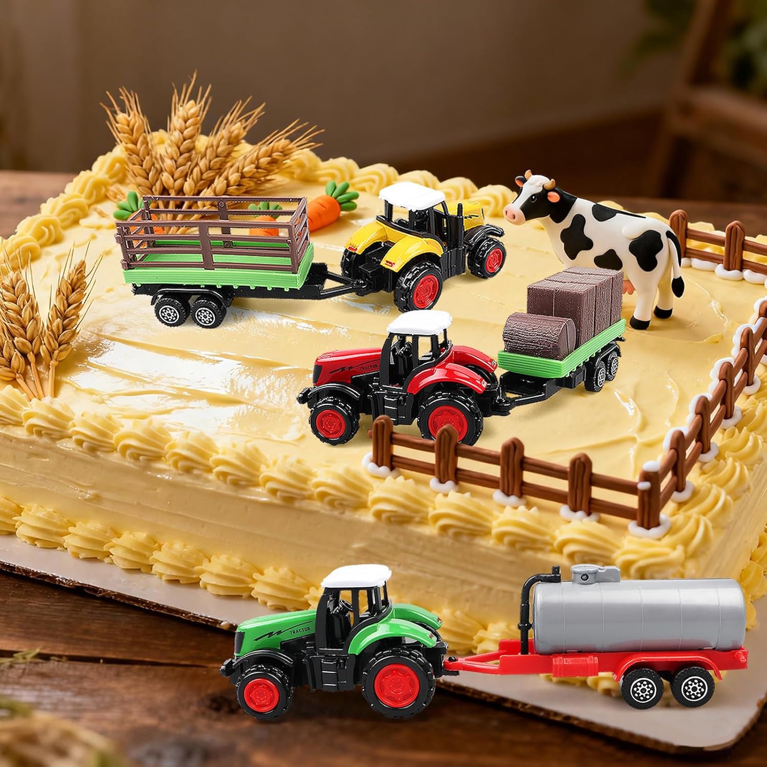3-Pack Farm Tractor Toys with Trailers, Diecast Detachable Alloy Farm Vehicle Toys for Kids Ages 3 4 5 6 7 8 Boys Girls, Birthday Party Gifts and Cake Decorations