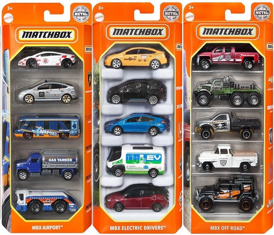 Matchbox Set of 15 Toy Cars and Trucks with 3 Themed 5-Packs of 1:64 Scale Die-Cast Vehicles (Styles Will Vary) Bundle