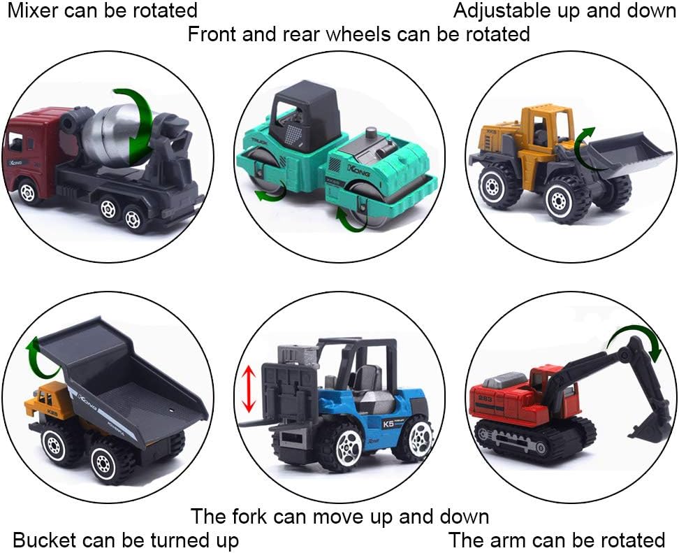 Alternative view of Construction Trucks 6 Pcs Colorful Mini Assorted Construction Vehicles Alloy Diecast Car Sand Box Excavator Cement Dumper Bulldozer Forklift for Birthday Xmas Present