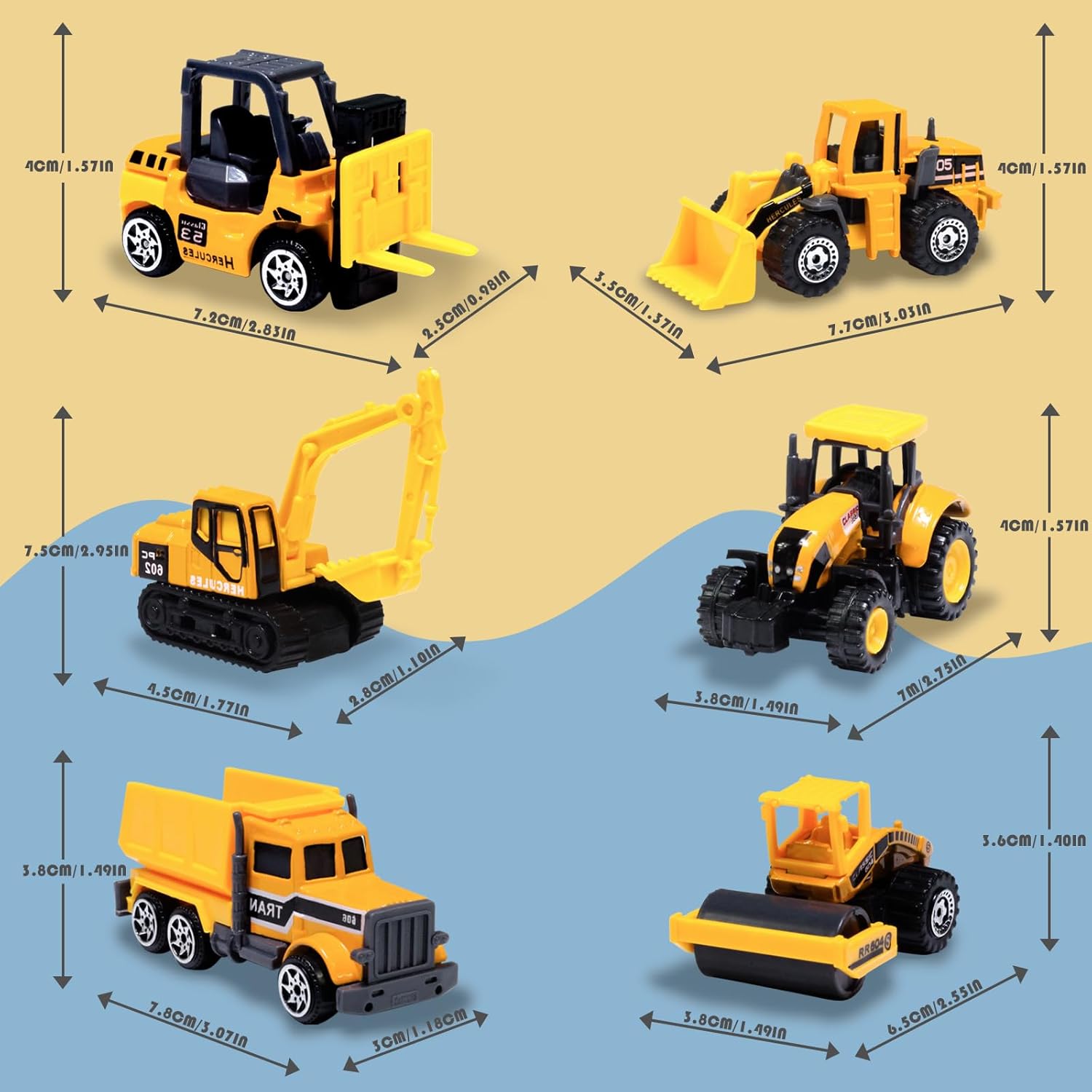 Alternative view of Oriate Construction 6PCS/Set diecast car, Including bulldozers, Forklift, Excavator & Other Educational Indoor & Outdoor Toy Cars, mini car Models for Boys and Girls 3 Years Old Birthday Gifts