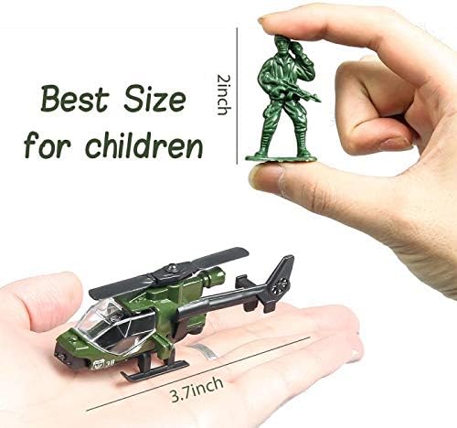 18 Pack Die-cast Military Vehicles Sets,6 Pack Assorted Alloy Metal Models Car Toys and 12 Pack Soldier Army Men, Mini Army Toy Tank,Panzer,Anti-Air Vehicle,Helicopter Playset for Kids Boys