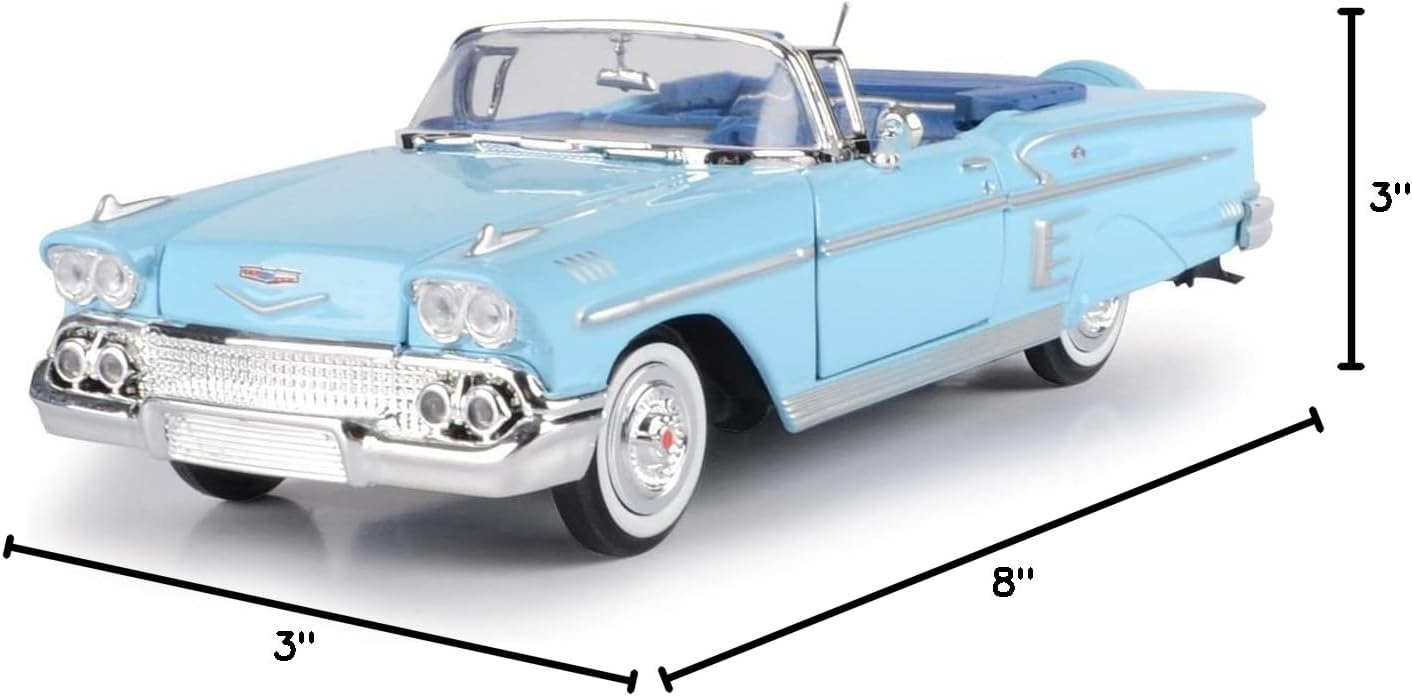 Alternative view of 1958 Chevrolet Impala Convertible, Blue - Motormax Premium American 73267 - 1/24 Scale Diecast Model Car, unisex-children