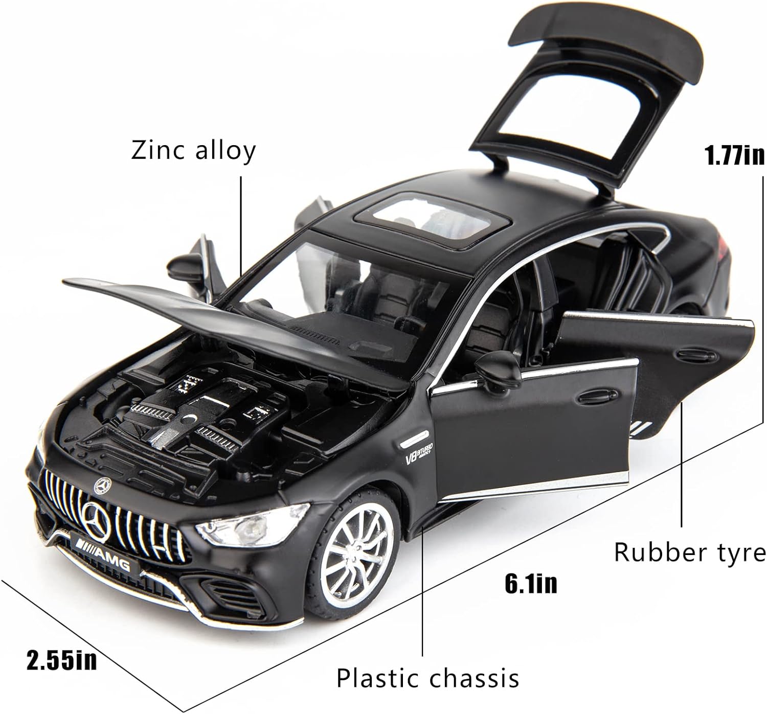 Alternative view of WAKAKAC 1/32 AMG GT63 Model Car Alloy Diecast Pull Back Toy Car with Sound and Light Door Can Be Opened Toy Vehicle for Kids Gift(Black)