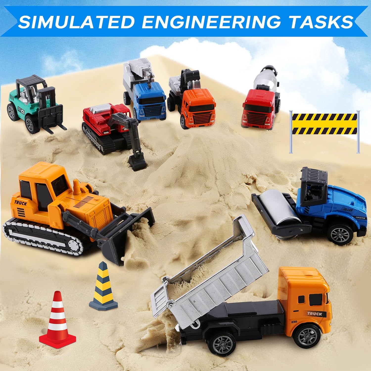 Alternative view of 8-in-1 Mini Die Cast Alloy Construction Vehicle Set, Pull Back Toy Cars for 3 4 5 Year Old Boys Girls, Outdoor Boys Girls Toys, Ideal Gift for Birthday Party Favors & Christmas Stocking Stuffersu200B