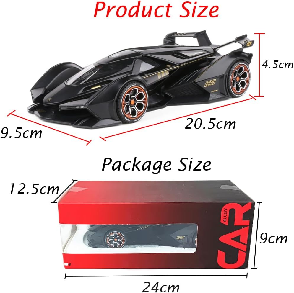 Toy Cars Model Lambo V12 Sports Race Car 1/22 Black Alloy Collectible Diecast Vehicles with Sound and Light