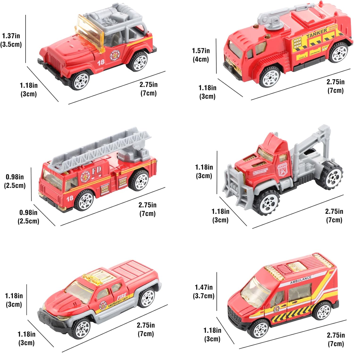 Alternative view of BenRich 6Pcs Mini Die Cast Car 1/64 Scale Alloy Fire Truck Vehicle Metal Model Toy Set, Ladder, Water Tower Truck, Ambulance, Transport, Patrol Car, Model Toys for Kid Boys Girls Birthday Xmas Present
