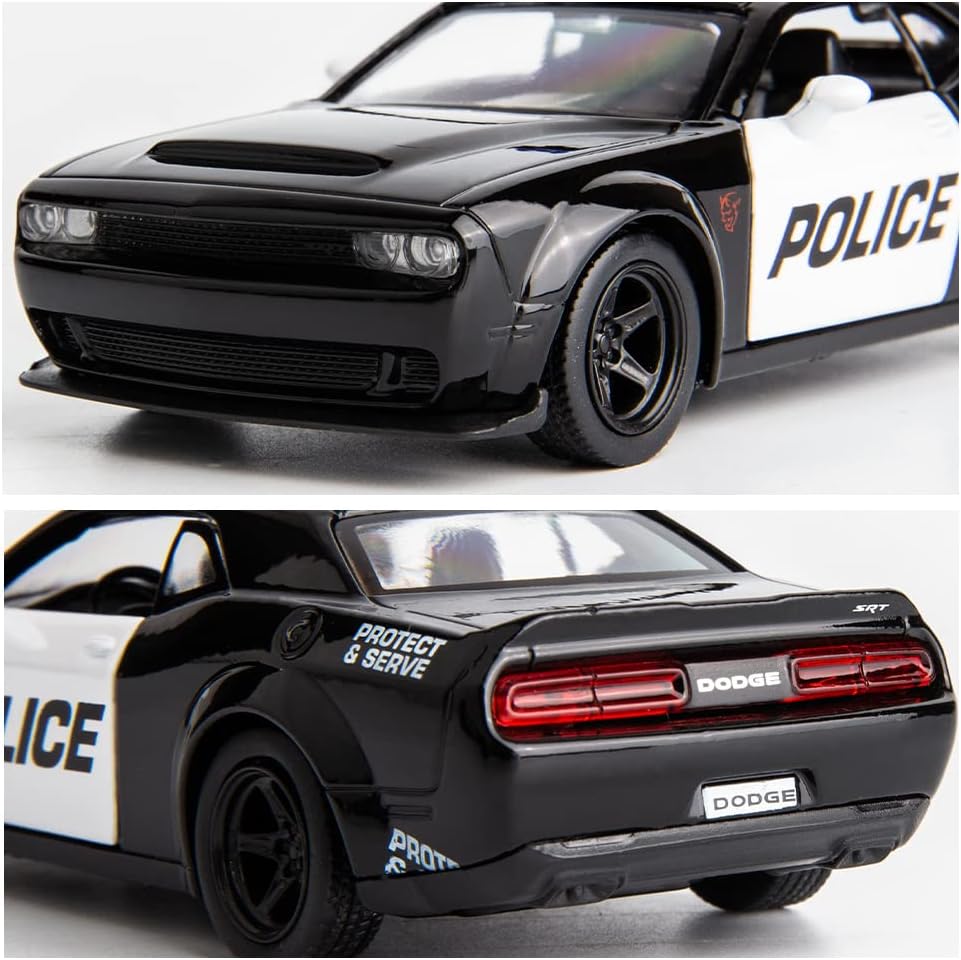Alternative view of BDTCTK 1/36 Scale Challenger Police Car Model, Zinc Alloy Die-Cast Pull Back Vehicles Kid Toys for Boy Girl Gift (Black)